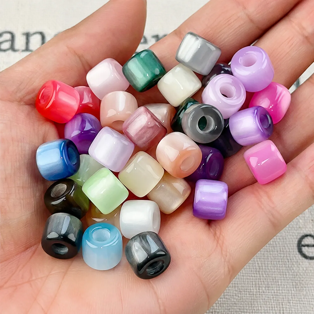Polished Resin Cat Eye Barrel Beads 12x10mm Large Hole Spacer Beads For DIY Jewelry Making Handcrafted Weaving Bracelet Bag Accessories