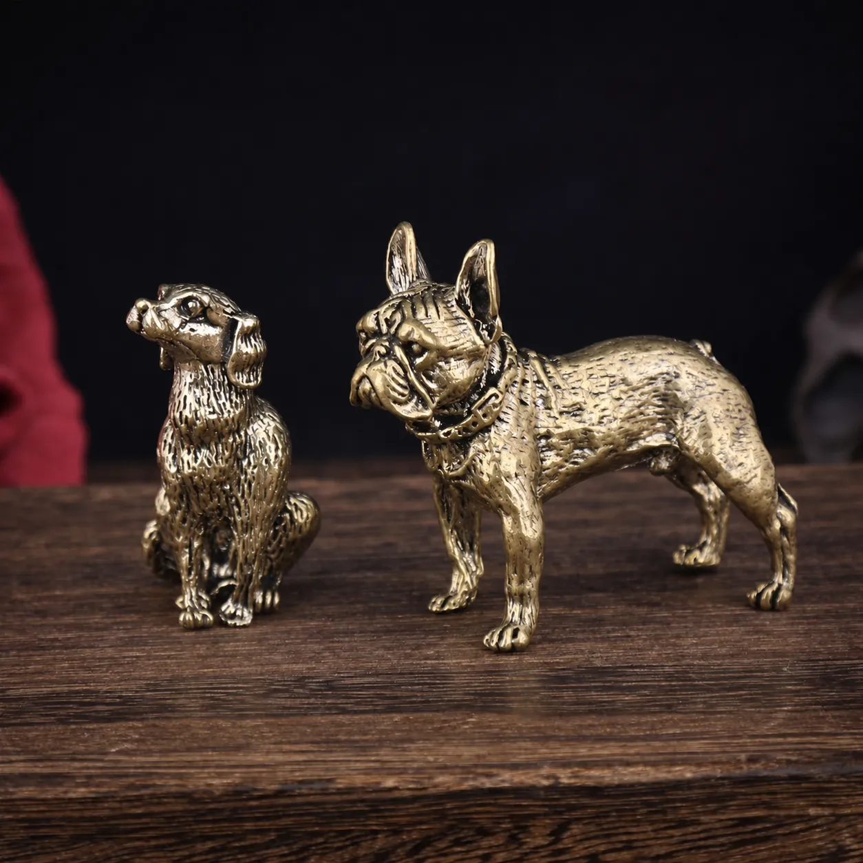 Vintage Solid Brass Dog Figurine Poodle Bulldog Mini Statue Tea Pet Desktop Ornament Antique Copper Animal Sculpture Collectible