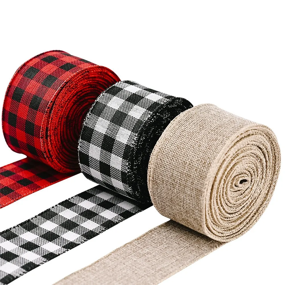 Christmas Plaid Ribbon Buffalo Check Burlap Ribbon For Christmas Tree Decoration Festive Gift Wrapping DIY Craft Ribbon Ornament