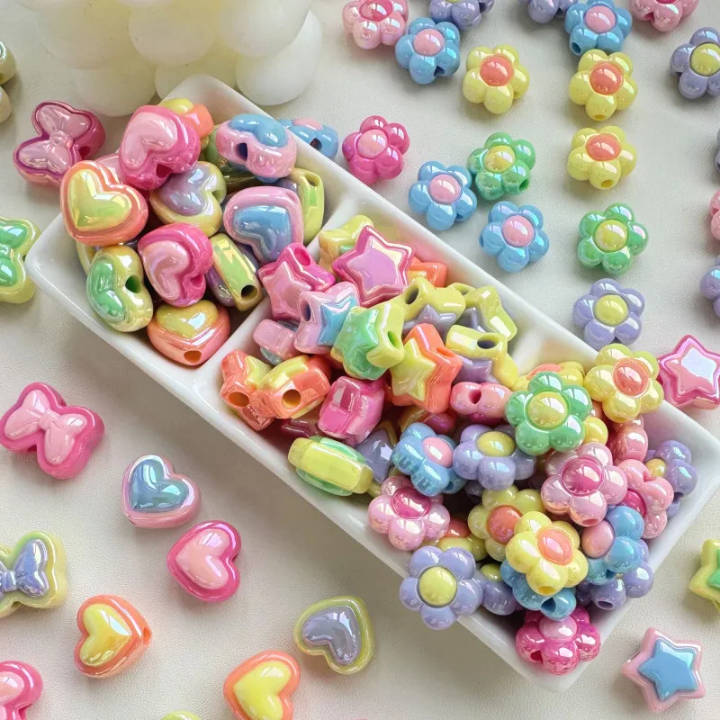 Colorful Star Flower Heart Resin Beads For DIY Mobile Phone Chain Bag Accessories Electroplated Resin Jewelry Making Beads