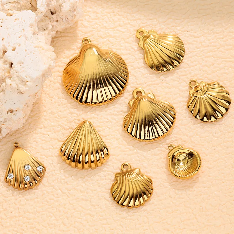 Gold Scallop Shell Conch Pendant Stainless Steel Charm For Necklace Bracelet DIY Jewelry Making Beach Style Accessory Women Gift