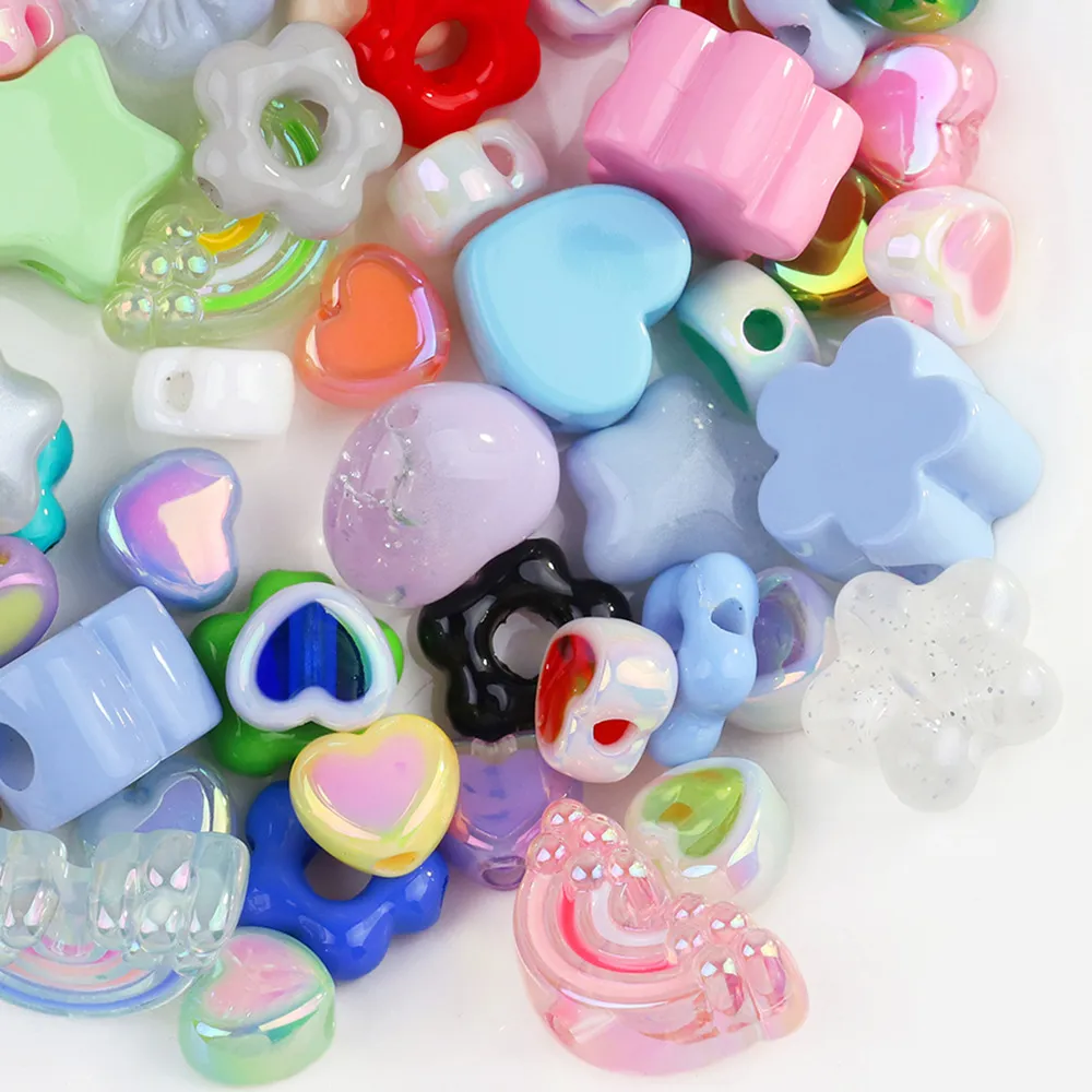 Iridescent Acrylic Beads Heart Star Flower Shapes For DIY Jewelry Making Colorful Spaced Beads For Phone Charms Bracelets Necklaces Handicrafts