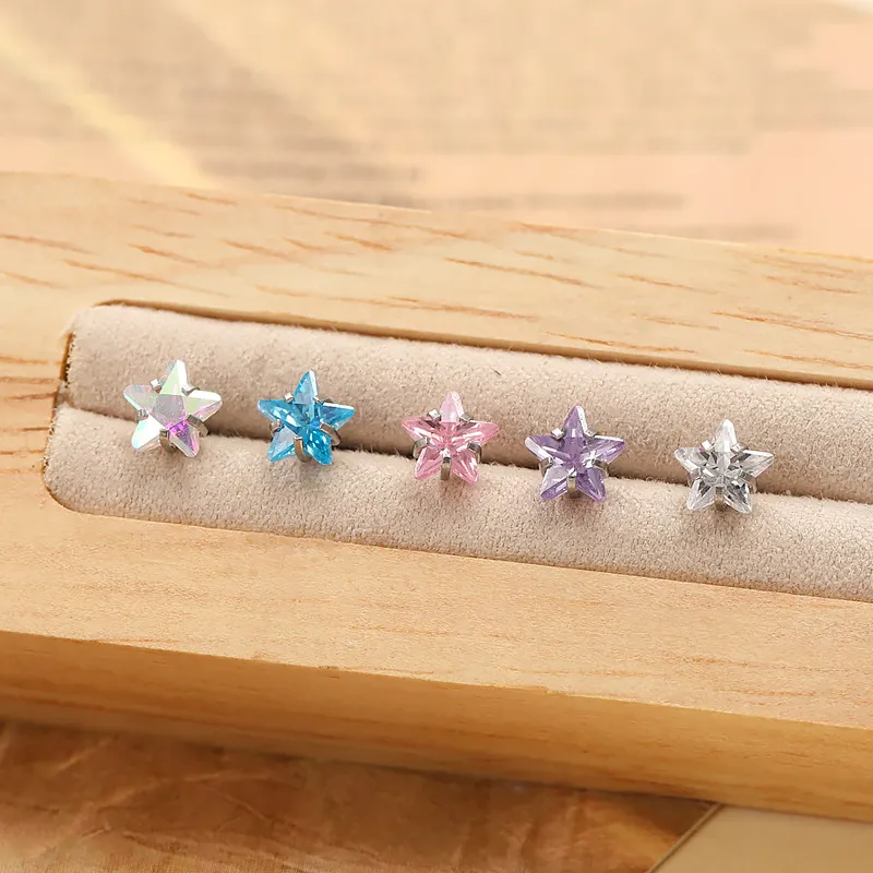 Titanium Steel Star Ear Bone Stud Rhinestone Inlaid Screw Back Earrings For Women Trendy Cartilage Piercing Jewelry Accessory