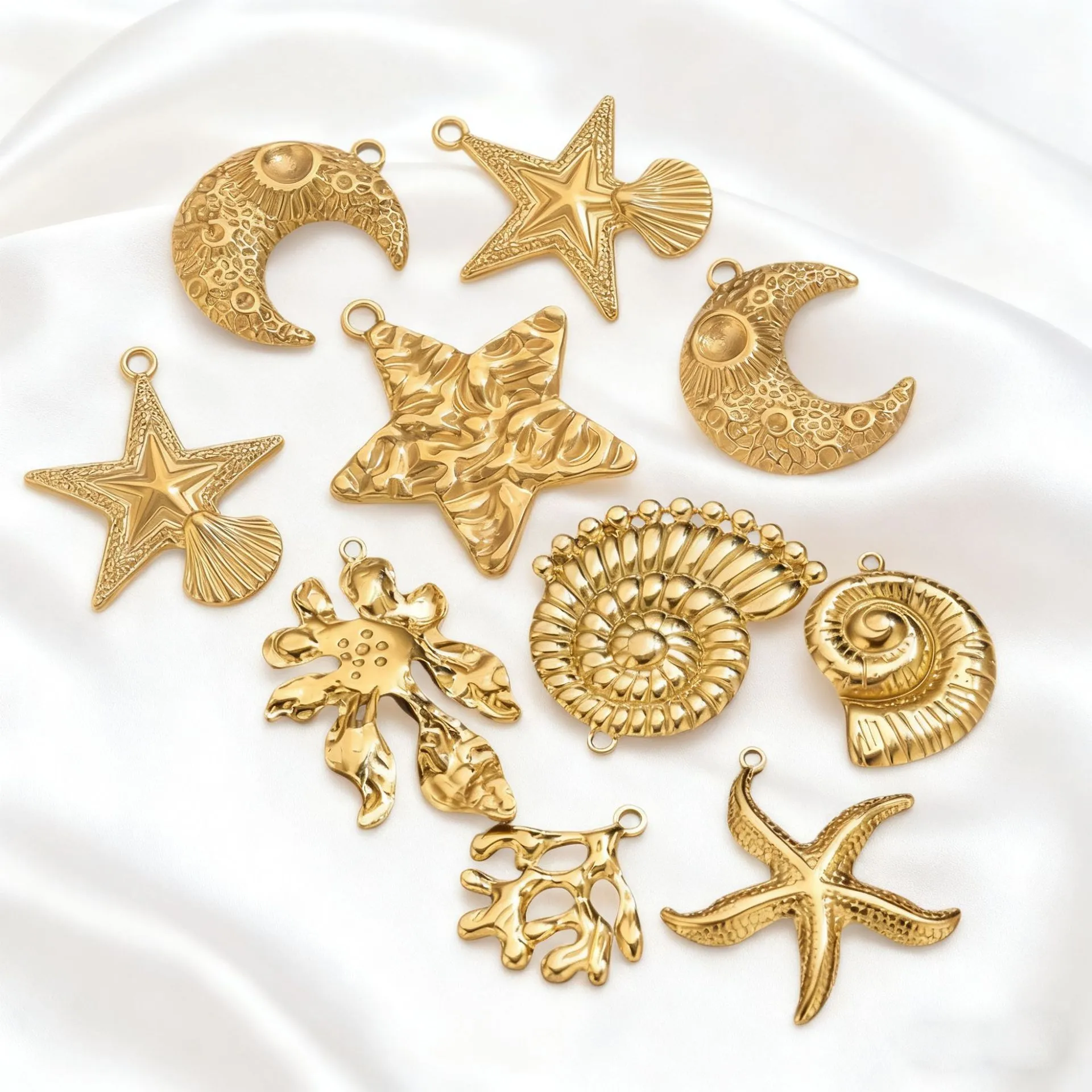 Colgante de Acero Inoxidable Chapado en Oro 18K Estrella Luna Concha Vida Marina para DIY Joyería Collares Accesorios Retro Geométrico