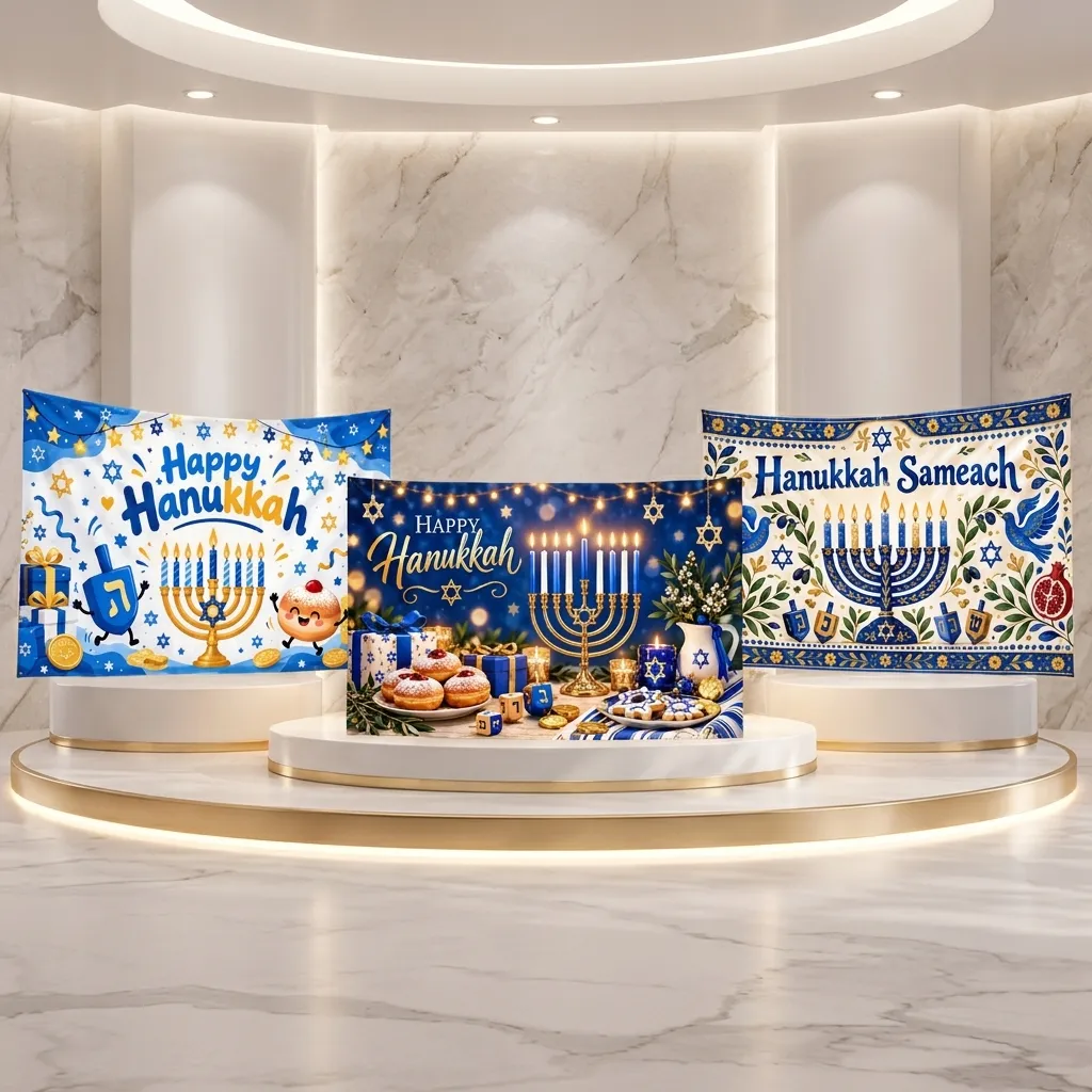 Hanukkah Backdrop Tapestry Menorah Star Of David Pattern Polyester Wall Hanging For Jewish Festival Party Home Decor