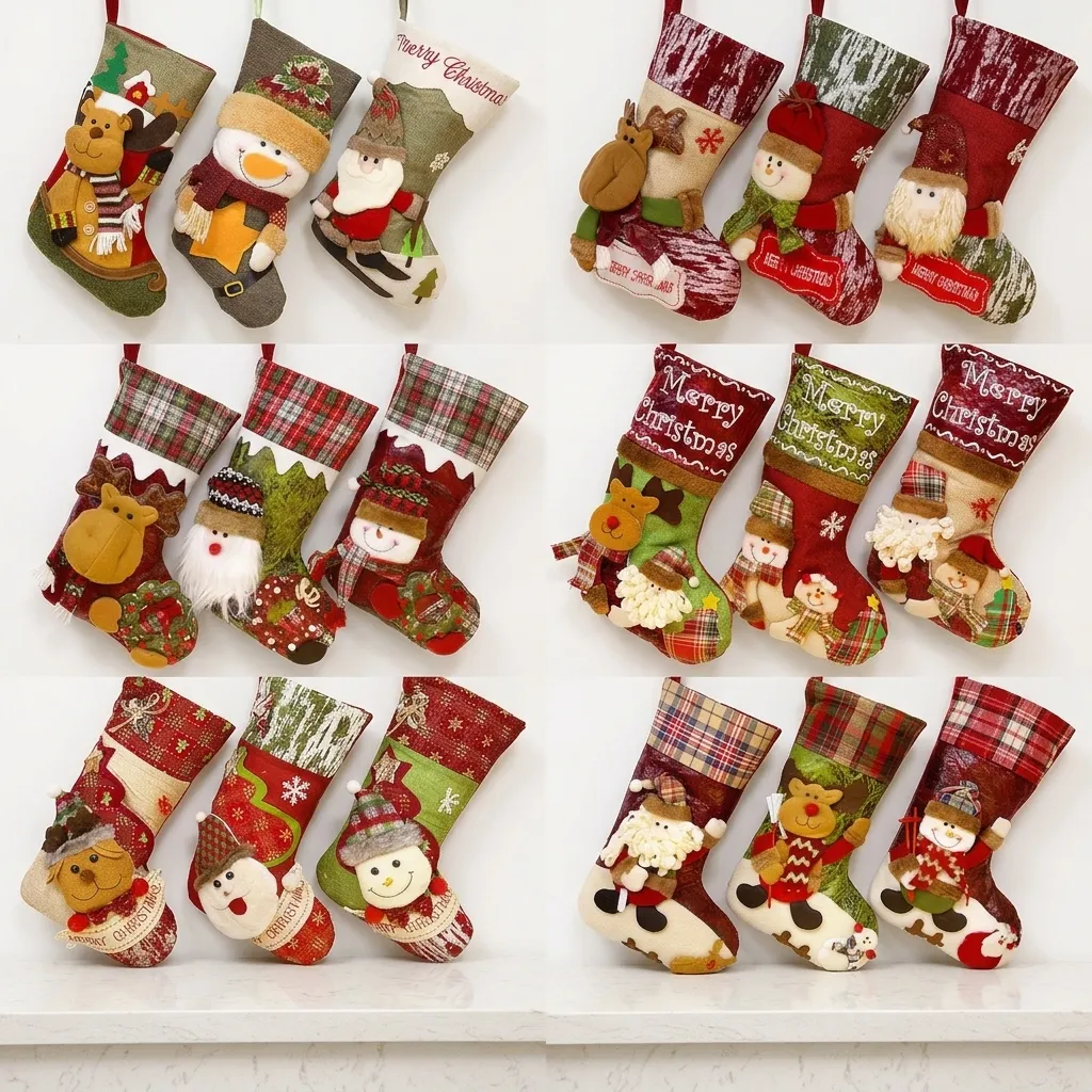 Übergroßer Weihnachtsstrumpf 3D Weihnachtsmann Schneemann Rentier Hänger Anhänger Süßigkeiten Geschenkbeutel Polyester Tasche Für Weihnachtsbaum Heim Party Dekor