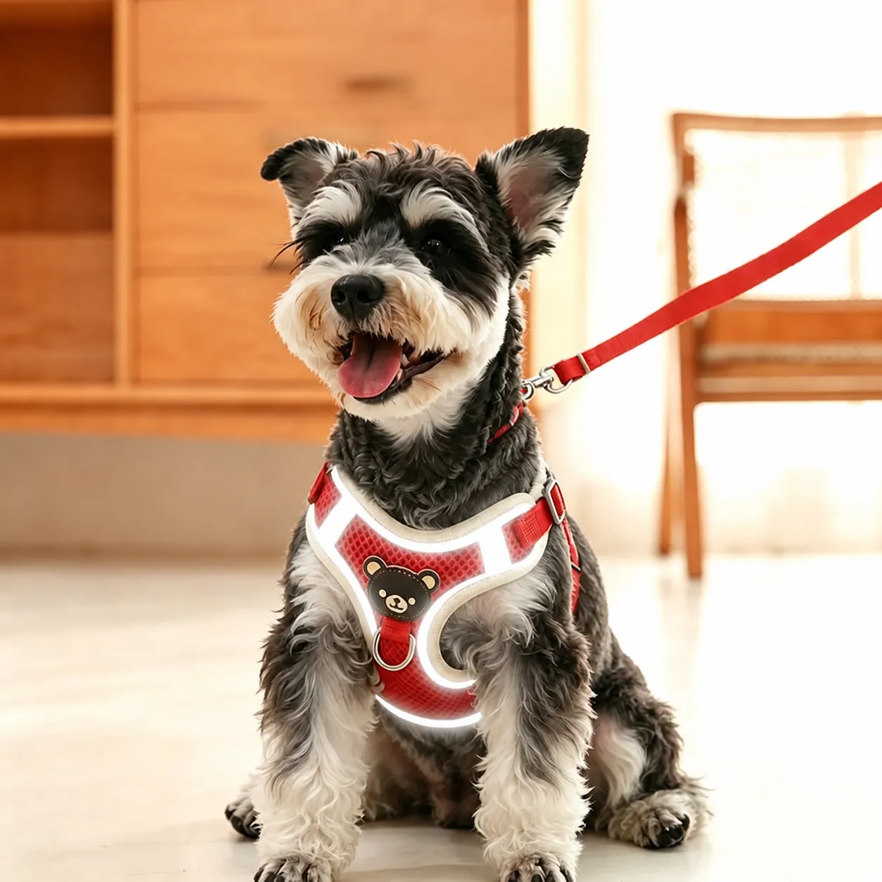 Reflective Nylon Dog Harness And Leash Breathable Mesh Pet Vest Cartoon Bear For Small Medium Dogs Outdoor Walking