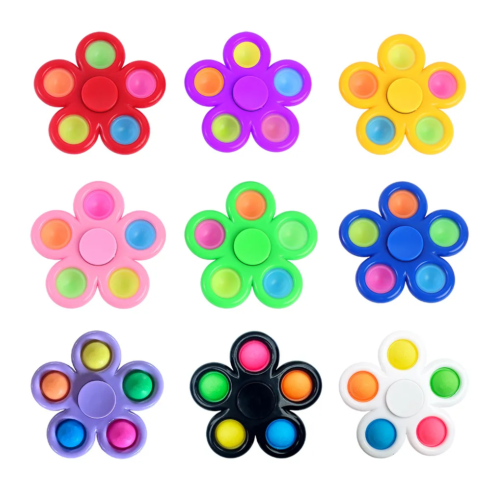 Flower Fidget Spinner Push Bubble Sensory Toy Stress Relief Hand Spinner For Office Home Adults Kids Colorful Plastic Silicone Gyro