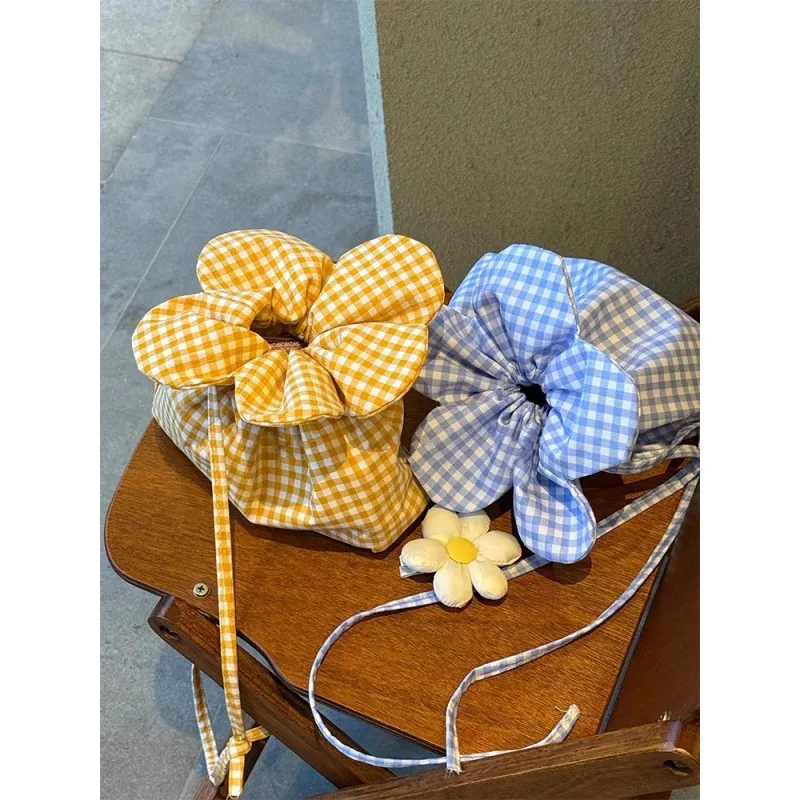 Borsa a Secchiello Floreale a Quadri da Donna Borsa a Tracolla in Poliestere con Coulisse Uso Bifacciale Custodia di Grande Capacità Borsa da Pendolare Quotidiana