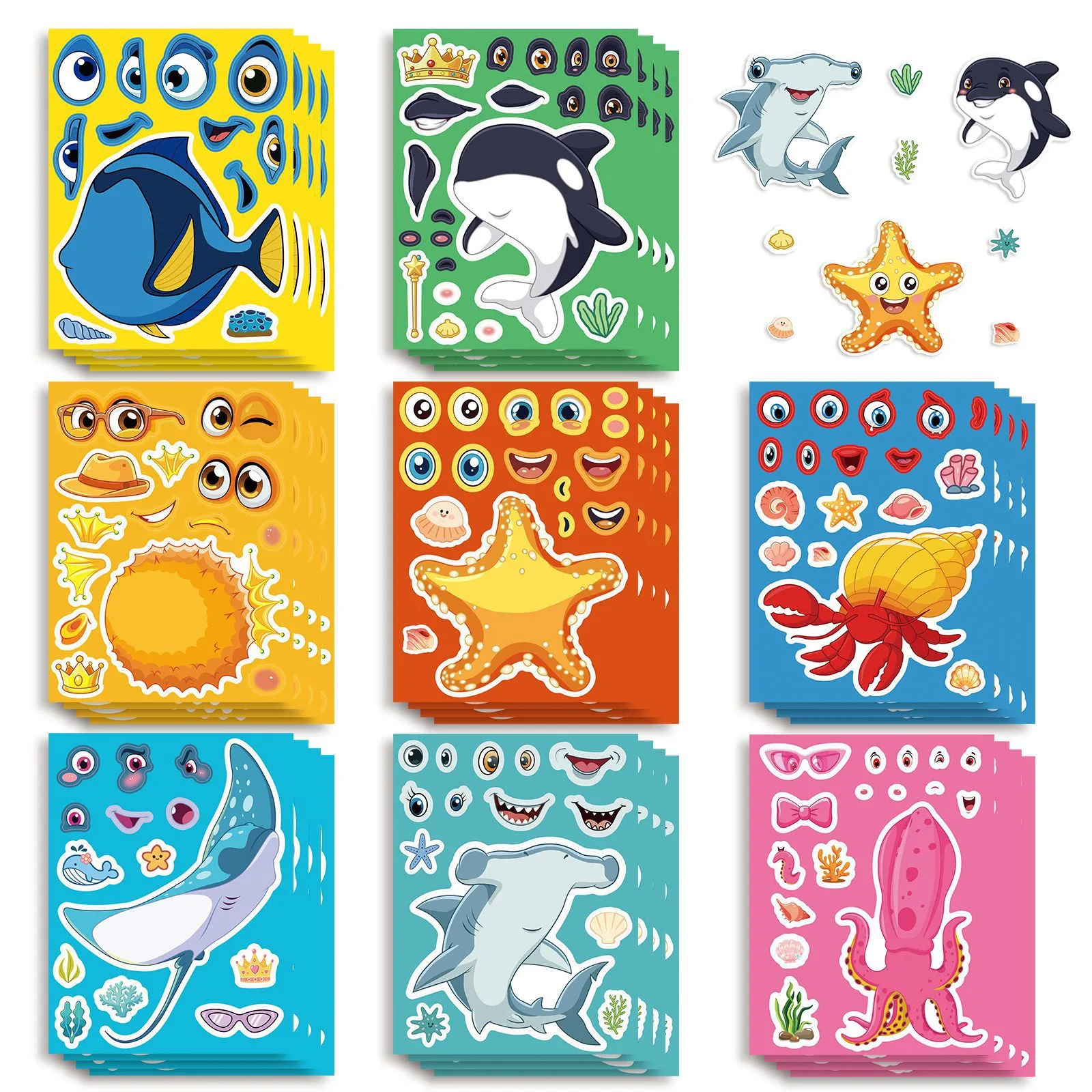 Meerestiere Gesicht Gestalten Aufkleber Für Kinder Meereslebewesen DIY Puzzle Aufkleber Für Kinder Party Mitgebsel Pädagogische PVC Aufkleber