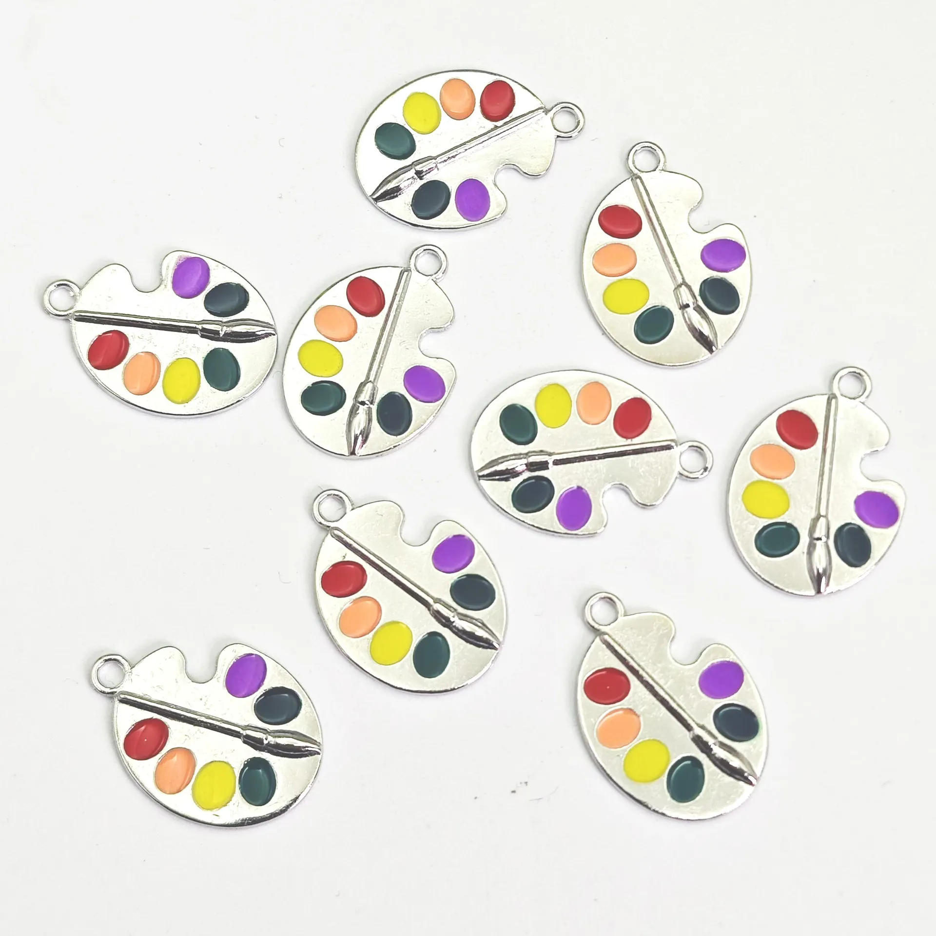 Fashion Artist Palette Paintbrush Enamel Charms Zinc Alloy DIY Jewelry Accessories For Earring Necklace Pendant Crafting Supplies