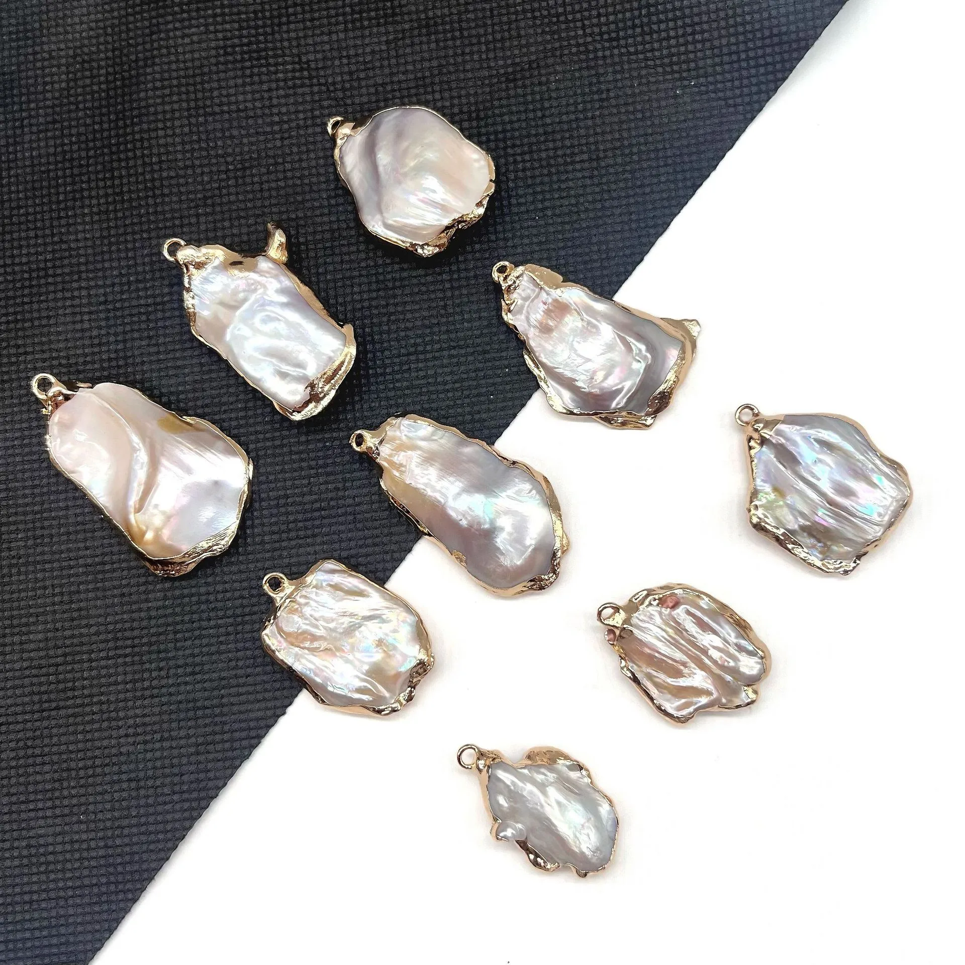 Pendentif Seul (Sans Chaîne) en Perle d'Eau Douce Naturelle Irrégulière Breloque Perle Baroque DIY Bord Électroplaqué pour Collier Accessoires de Vêtement