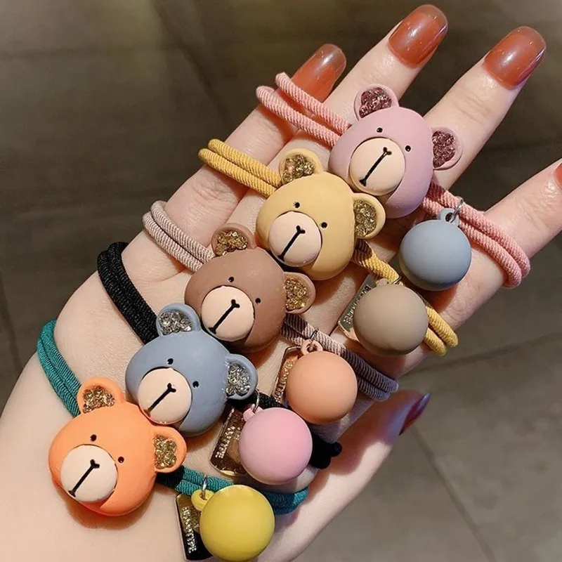 Zoete Cartoon Beer Haarelastiekjes Voor Vrouwen Meisjes Snoepkleur Strass Hars Beer Elastische Haarelastiekjes Sieraden