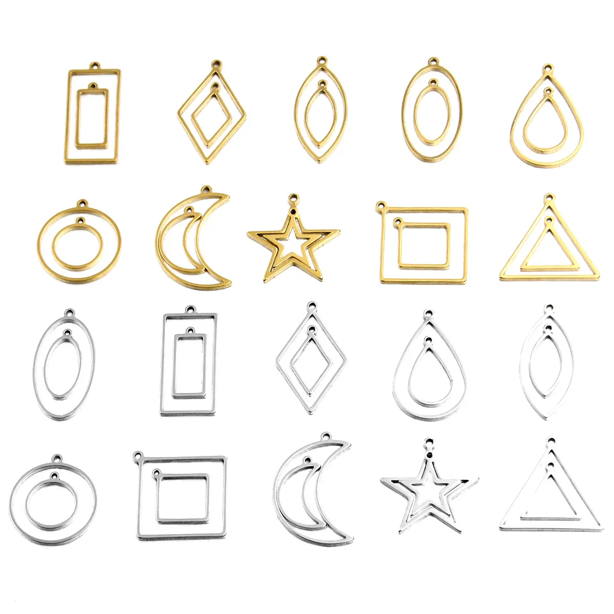 Colgantes Geométricos de Acero Inoxidable para Joyería DIY Conectores de Marco Estrella Luna Círculo Color Oro Acero Manualidades
