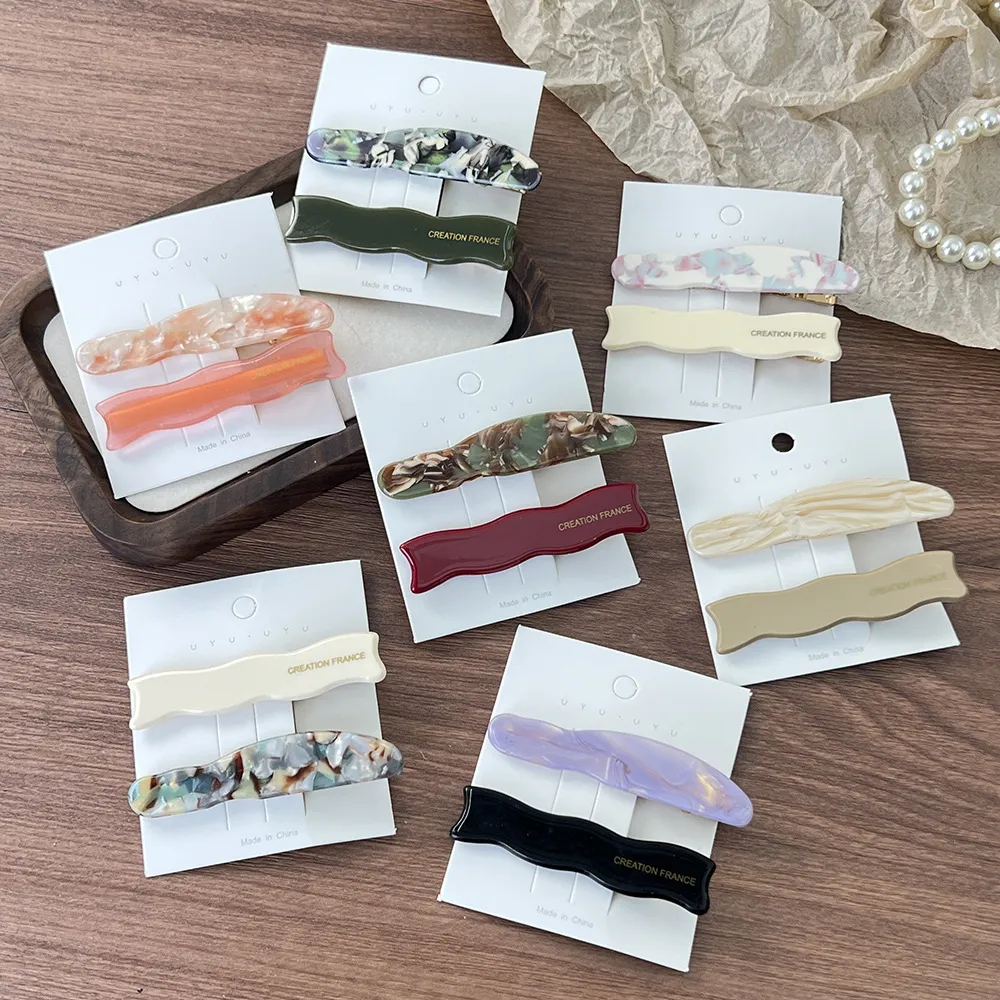 Geometric Acetate Hair Clip For Women Marble Pattern Duckbill Bangs Hairpin Alloy Side Clip Fashion Daily Headwear Accessories