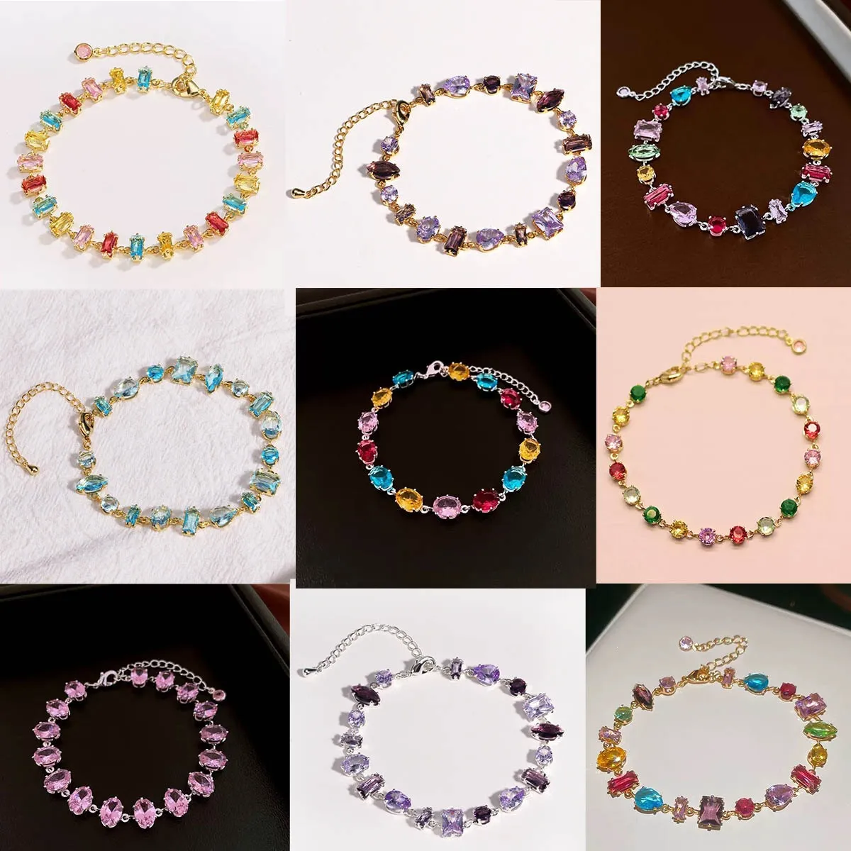 Braccialetto Strass Geometrico Colorato Dopamina per Donna Unisex Placcato Oro Argento Rame Regolabile Cristallo Stile Candy
