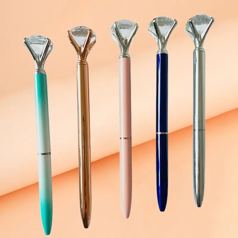 Large Crystal Diamond Top Metal Ballpoint Pen Multicolor Gradient Stainless Steel Rotating Writing Tool Office School Supplies Gift Stationery