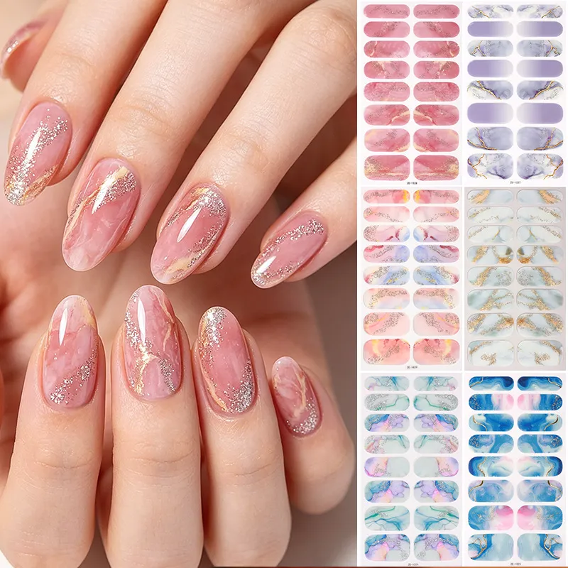 Women Marble Texture Bronzing Nail Art Stickers Waterproof Glitter Nail Polish Wraps Adhesive Manicure Decals No Heat Needed