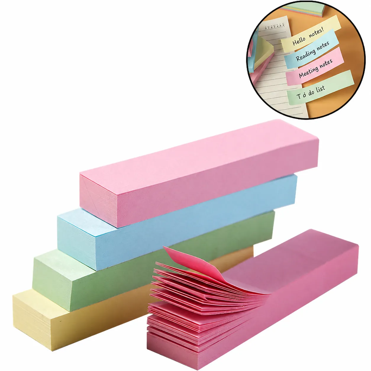 Notas Adhesivas de Tira de Colores Marcadores de Página de Índice de Oficina Extraíbles para Estudiantes Suministros de Papelería