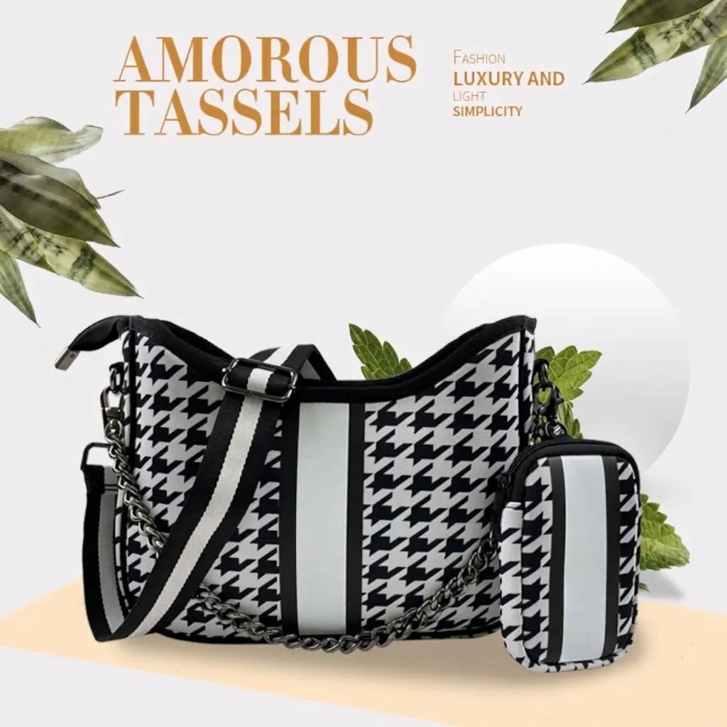 Bolso Mensajero de Neopreno Retro para Mujer Moda Pata de Gallo Correa Ancha Bolso Bandolera Diario Versátil Con Bolsa Pequeña
