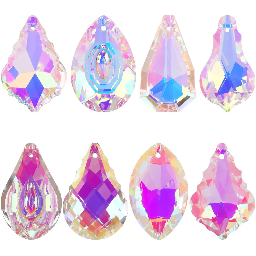 Clear Faceted Crystal Glass Pendants For Sun Catchers DIY Jewelry Making Lighting Accessories Heart Teardrop Aurora Coating