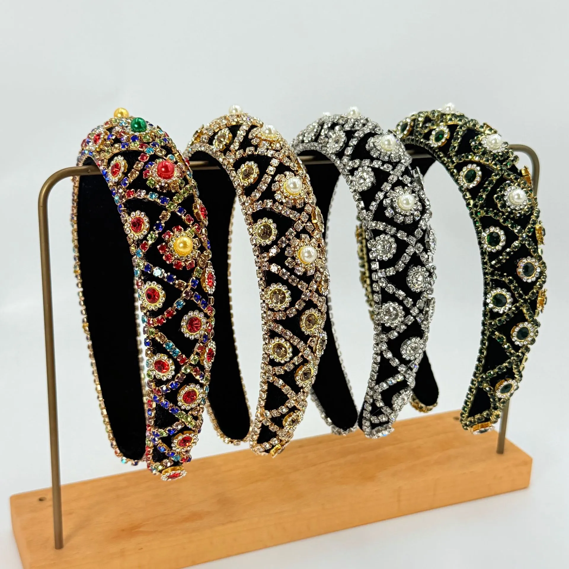 Cerchietto Barocco Imbottito con Strass per Donna Fascia per Capelli Larga in Cristallo Accessori per Capelli Festa Matrimonio