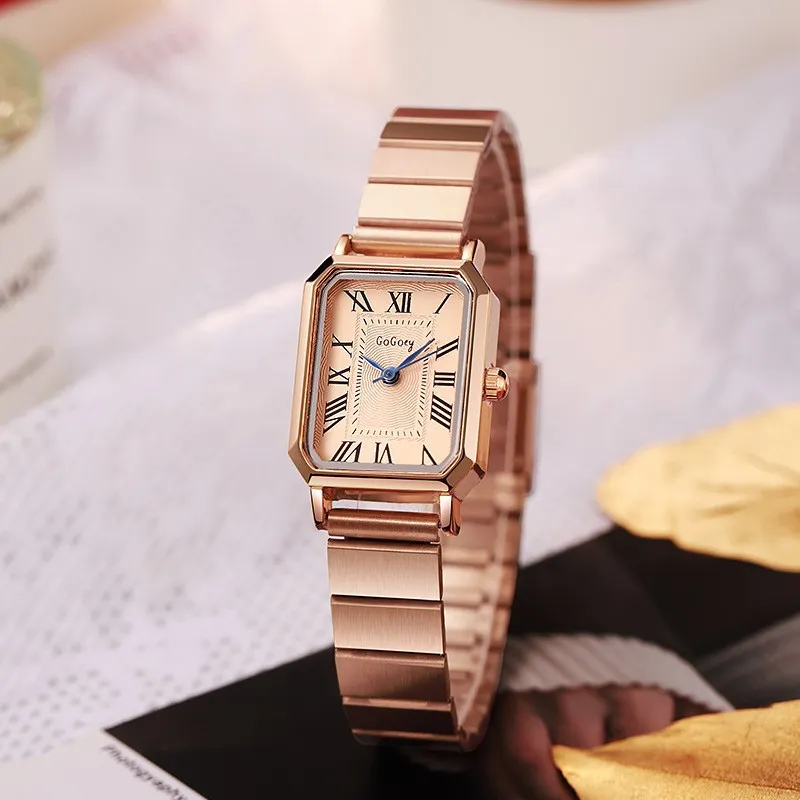 Women's Rectangular Quartz Watch Luxury Vintage Roman Numerals Ladies Wristwatch Gold Silver Alloy Steel Band Fashion Korean Niche Watch