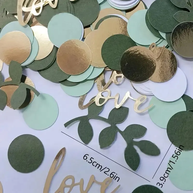 Goud Groen Papier Confetti Set Liefde Hart Blad Vorm Cirkel Decor Voor Bruiloft Bridal Shower Afstuderen Verjaardag Feest Tafel Decoraties
