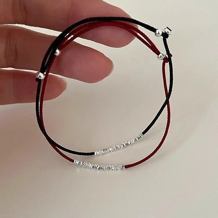 Nuevo Estilo Chino Pulsera de Cuerda Roja de Plata Triturada para Mujer Lujo Diseño de Nicho Cobre Chapado en Plata Ajustable Joyería de Mano Regalo