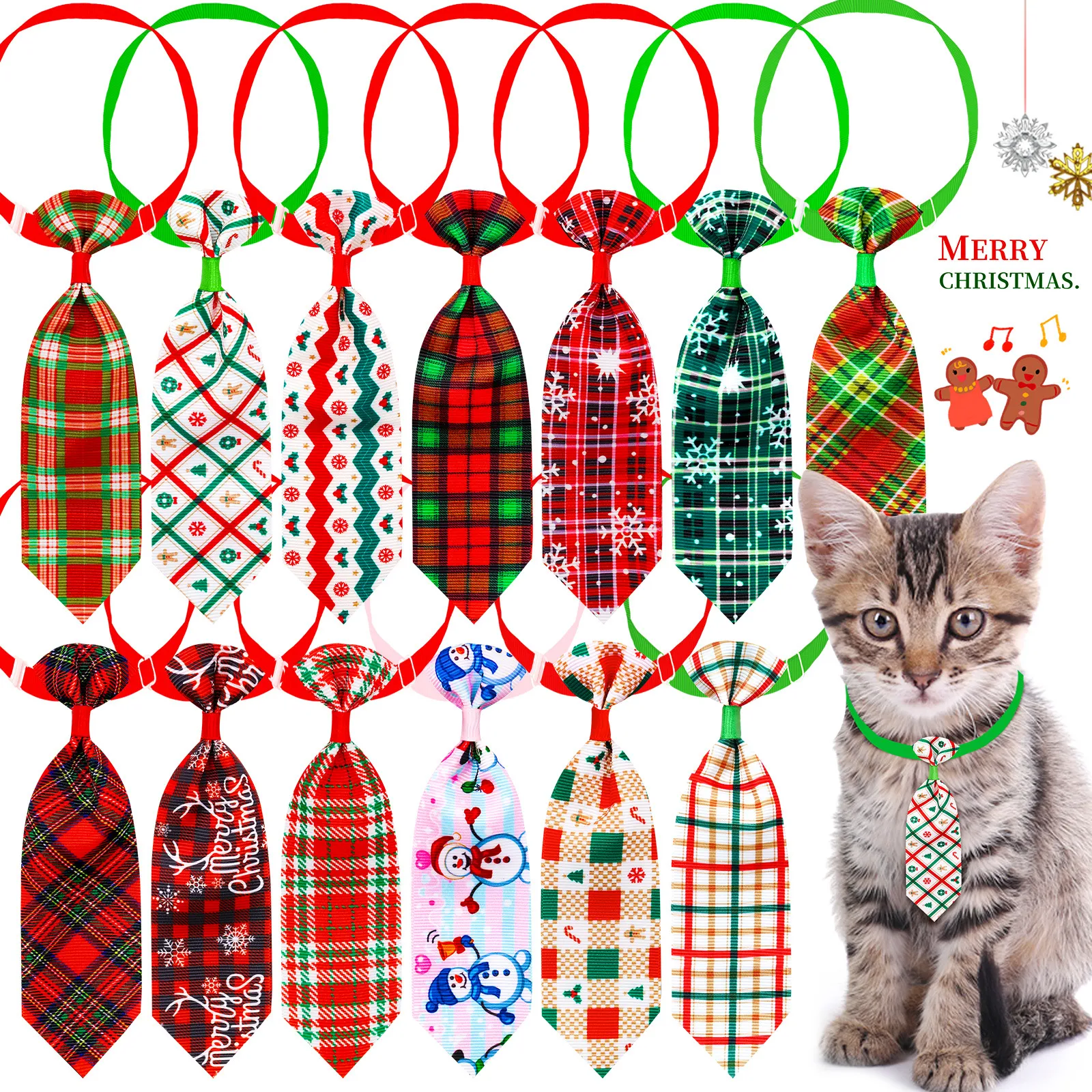 Cravate de Noël Réglable pour Animaux de Compagnie Motif à Carreaux Flocon de Neige Noeud Papillon Chien Chat Décoration de Cou Accessoire Festif