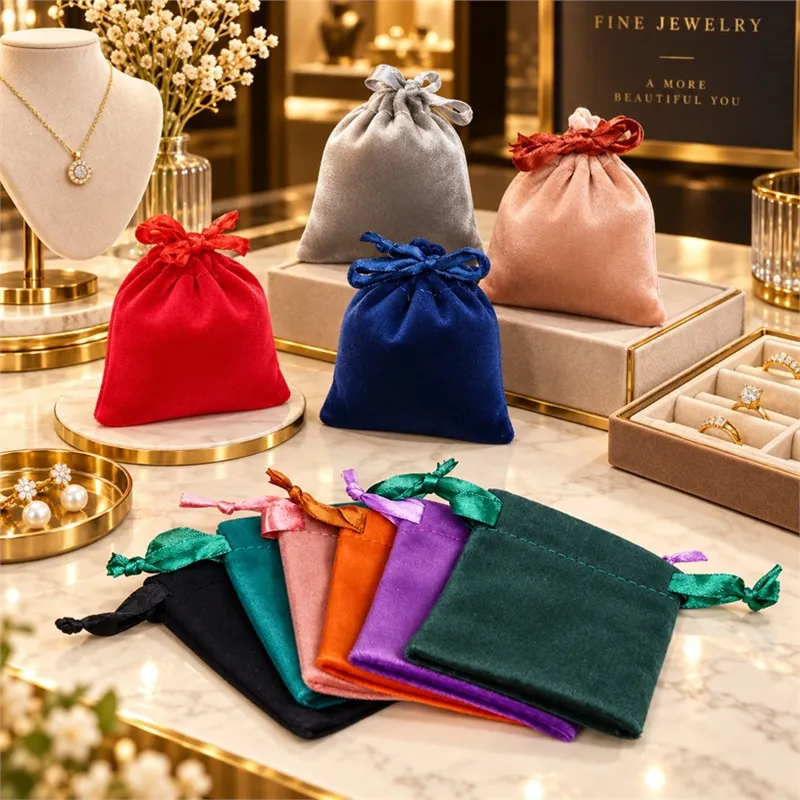 Bolsas de Terciopelo Lisi Suave con Cordón Estuche de Terciopelo Pequeñas Bolsas de Almacenamiento de Regalo para Joyas Collares Anillos Varios Colores Bolsas de Embalaje de Terciopelo