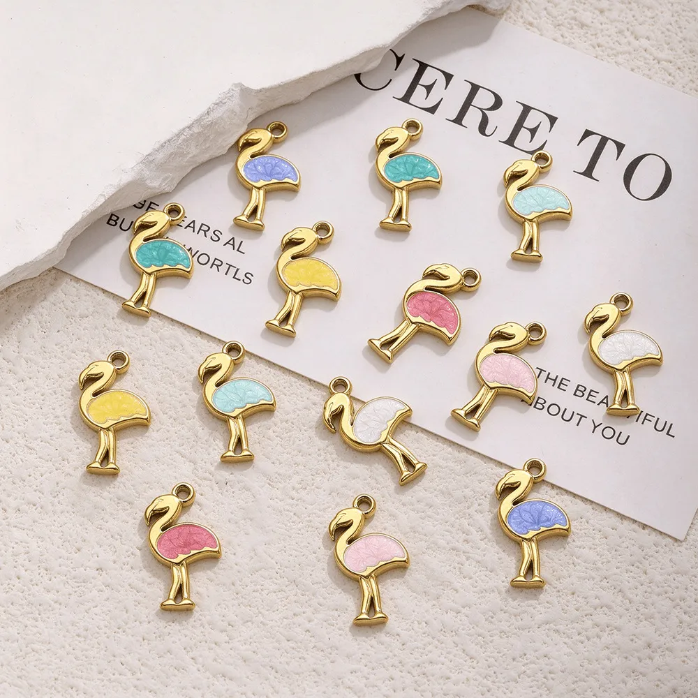 Breloques Flamant Rose en Acier Inoxydable Pendentifs Oiseau Émail pour DIY Bracelet Collier Création Bijoux Accessoires Cadeaux