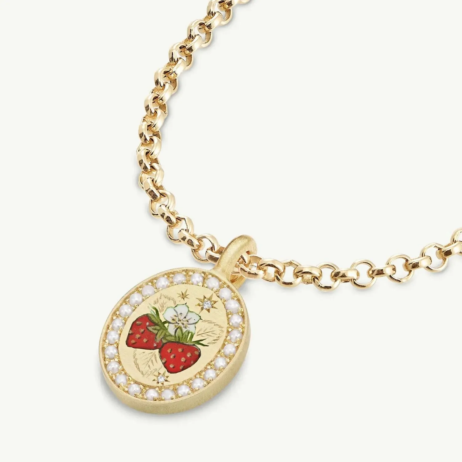 Vintage Roestvrij Stalen Aardbei Bloem Hanger Halsketting Verguld Ronde Plaat Kunstparel Ketting Voor Vrouwen Sieraden