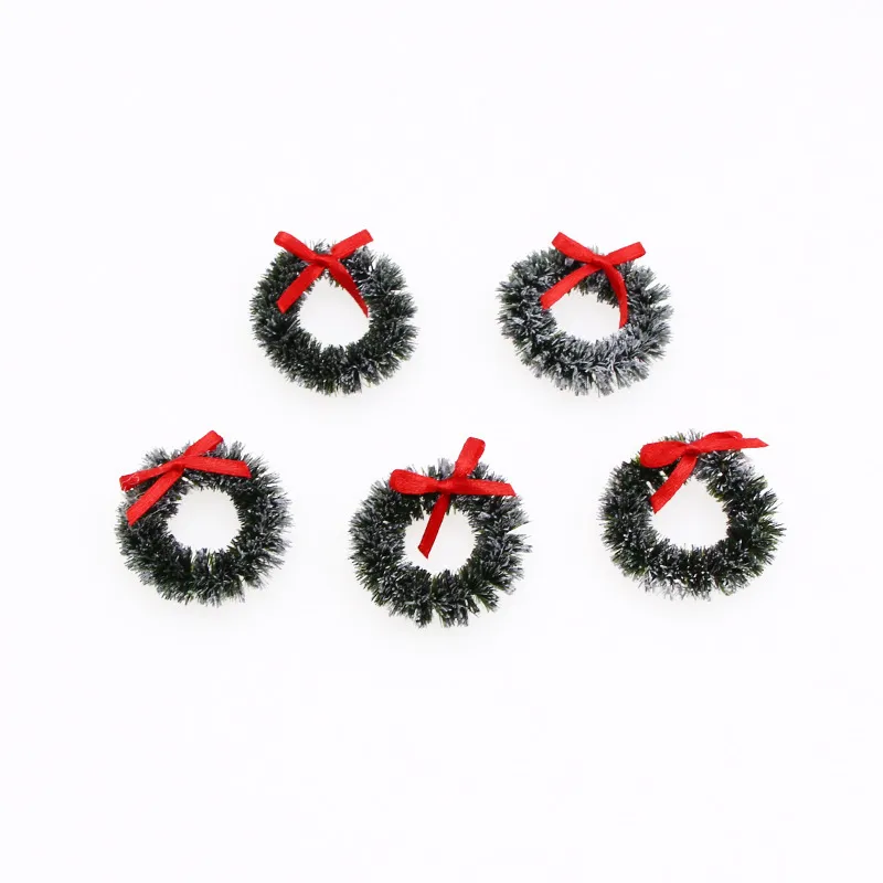 Miniature Dollhouse Christmas Wreath with Red Ribbon Bow 4cm Realistic Micro Landscape Garland for BJD Doll Xmas Decoration