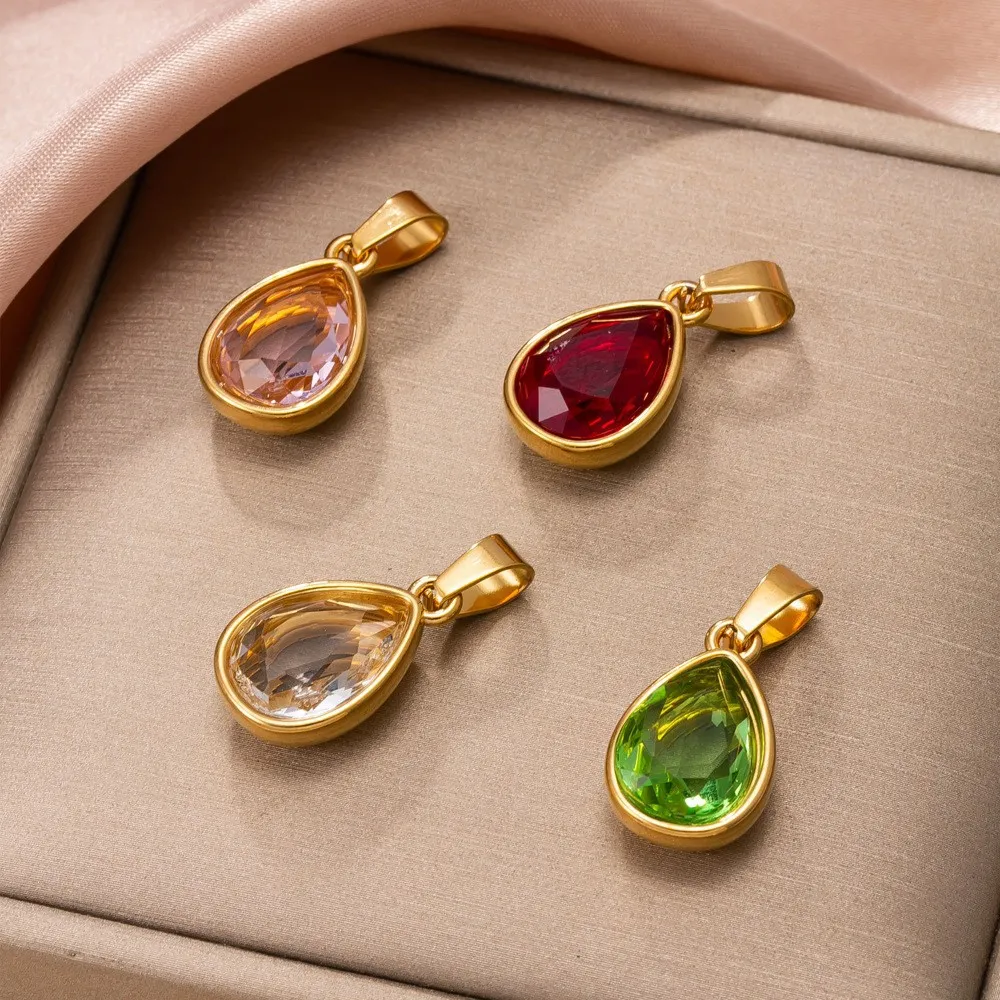 Waterdrop Zirconia Pendant 18K Gold Plated Stainless Steel Tear Drop Only Pendant Without Chain For Women DIY Jewelry Making