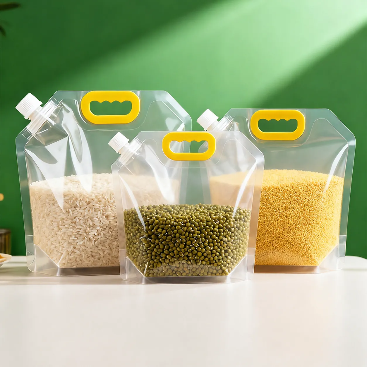 Bolsa Transparente con Boquilla de Grado Alimenticio con Asa Para Almacenamiento de Granos Arroz Cereales a Prueba de Humedad Bolsa de Embalaje Engrosada