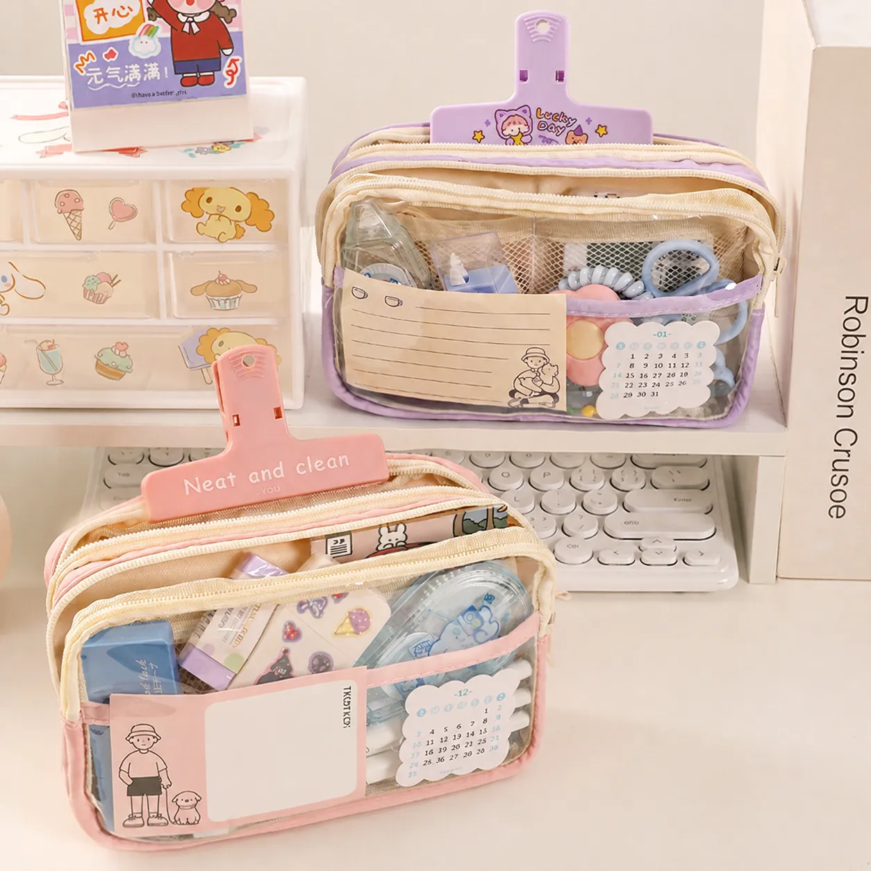 Große Kapazität 3 Lagen Transparente Mäppchen Für Mädchen Schule Studenten PVC Stoff Wasserdicht Schreibwaren Aufbewahrungstasche Multi-Layer Stiftebox