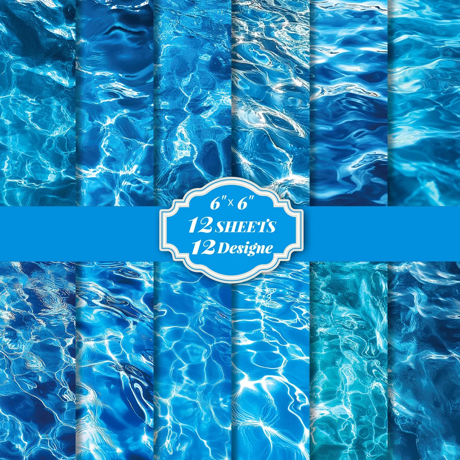 12 Fogli Blocco di Carta per Scrapbooking con Ondulazione dell'acqua Blu 6x6 Pollici Tema Mare per Fai da Te Regalo