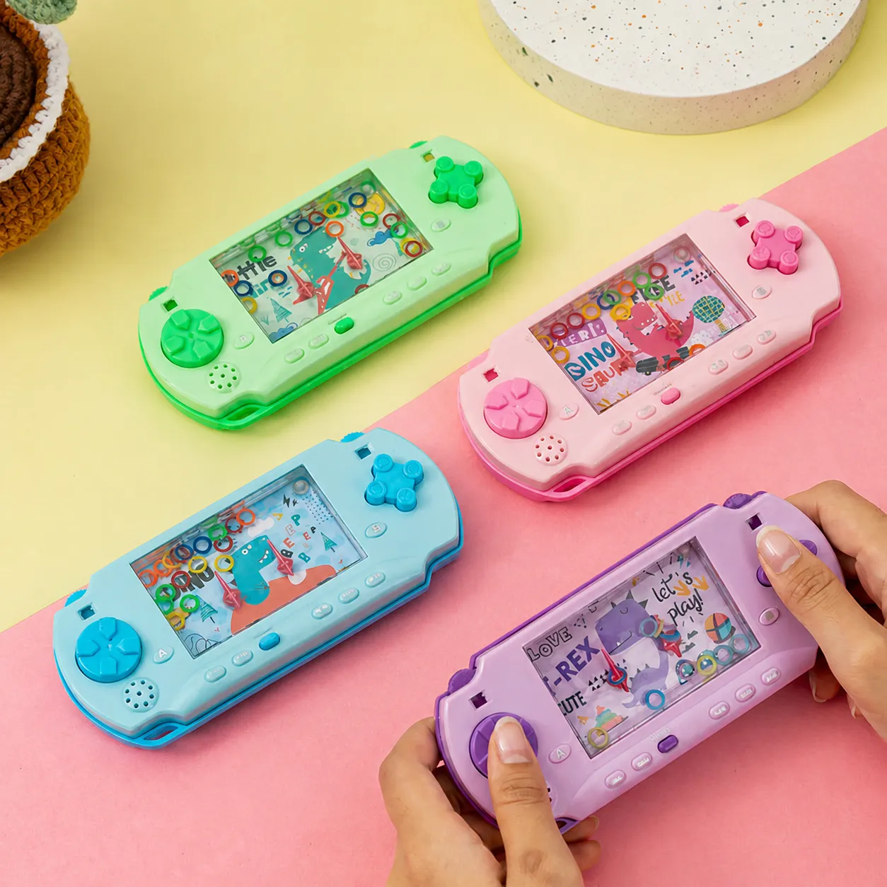 Handheld Dinosaur Water Game Machine Retro Manual Ring Toss Toy No Battery Needed Portable Puzzle Game For Kids Gift