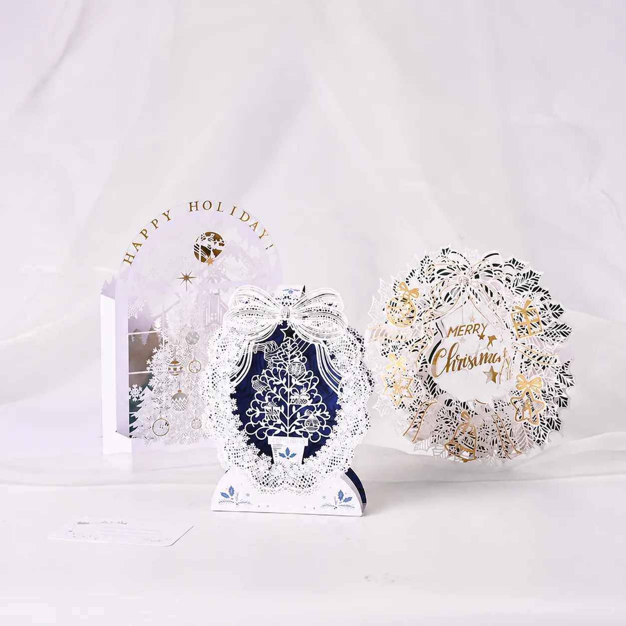 3D Christmas Pop-Up Greeting Cards Laser Cut Specialty Paper Cards For Holiday Blessing Christmas Tree Wreath Desktop Decor Ornament