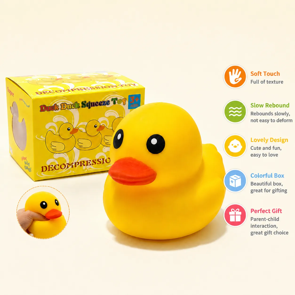 Jumbo Duck Squishy Toy Slow Rebound Stress Relief Toy Soft Cute TPR Decompression Gift For Adults And Kids