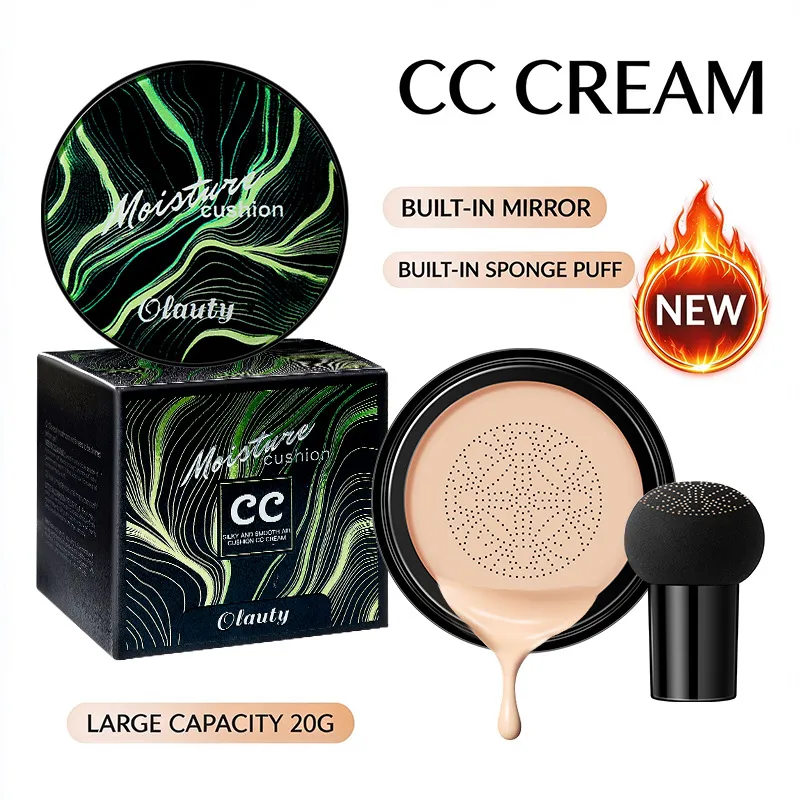 Mushroom Head Air Cushion CC Cream Moisturizing Waterproof Concealer Foundation With Sponge Puff Smooth Face Makeup