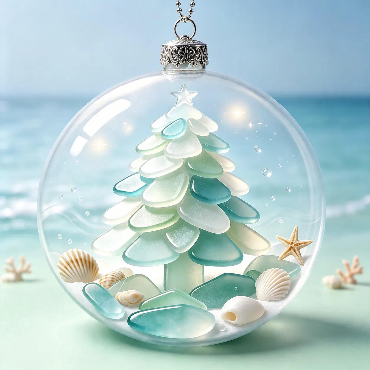 Boule de Noël Lumineuse Ornement Lumière LED Verre de Mer Thème Océan Gnome Tortue Sapin de Noël Fête Décoration Maison Accessoire