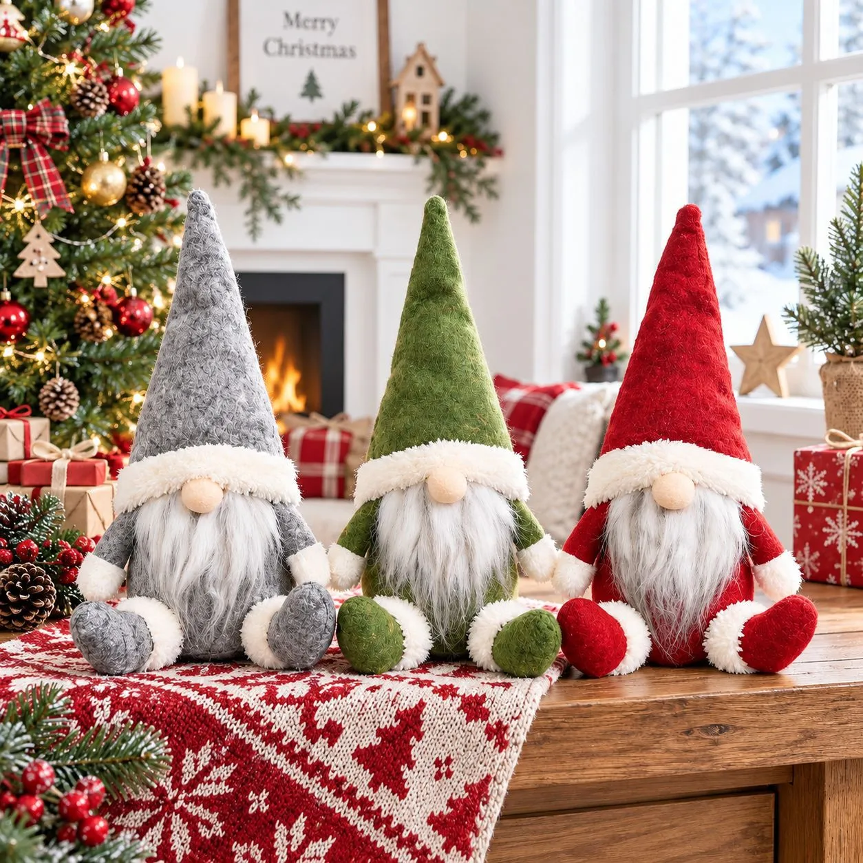 Ornamento Fatto a Mano per Bambola Senza Volto dello Gnomo di Natale Statuetta in Peluche di Babbo Natale per la Decorazione della Tavola delle Finestre della Casa