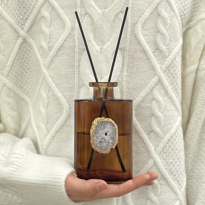 Difusor de Varillas Estilo Ins Con Decoración de Piedra de Ágata Natural Botella de Vidrio Fragancia para el Hogar Caja de Regalo Para Dormitorio Baño Ambientador