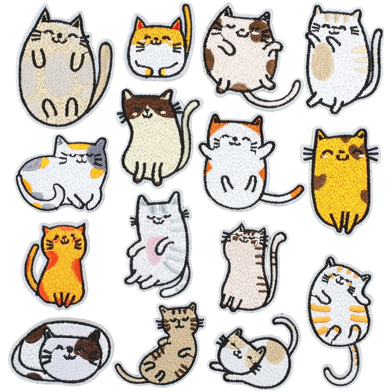 Cartoon Cat Embroidered Patches Iron On Sew On Animal Appliques For Kids Clothing Backpack DIY Decor Embroidered Cloth Patches