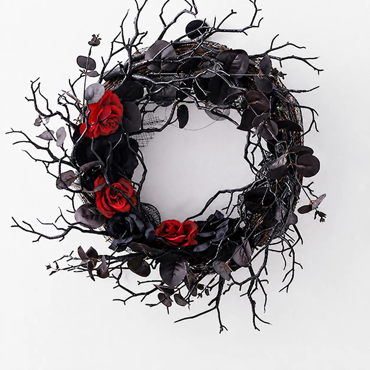 Halloween Artificial Withered Branch Rose Wreath Gothic Dark Style Garland For Front Door Wall Indoor Outdoor Home Party Decor