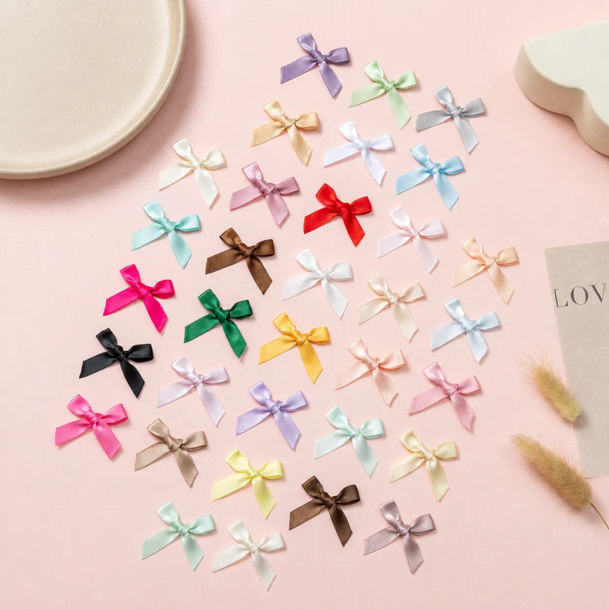 Polyester Satin Ribbon Bows For DIY Crafting Handmade Hair Accessories Garment Decor Gift Packaging Solid Color Bowknot