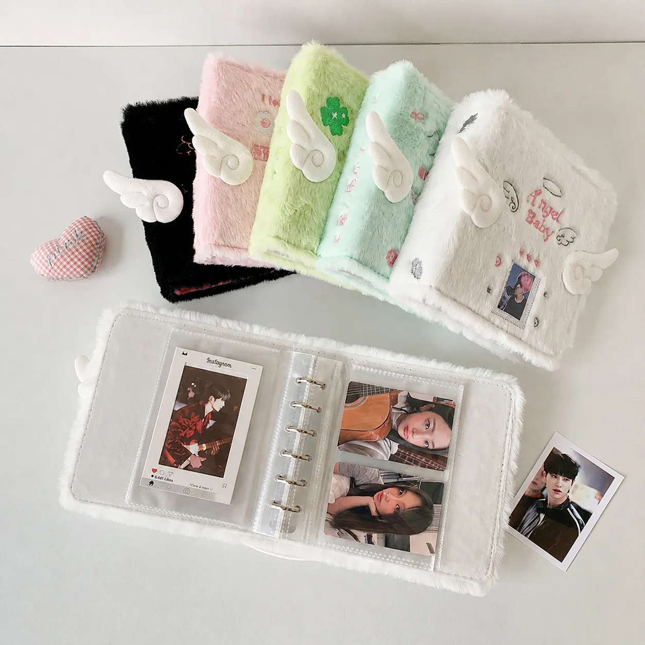 Álbum de Fotos de Peluche Kawaii Con Alas de Ángel Bordado Carpeta Porta Tarjetas Fotográficas Pequeño Cuaderno Almacenamiento Tarjetas K-pop Regalo Niña