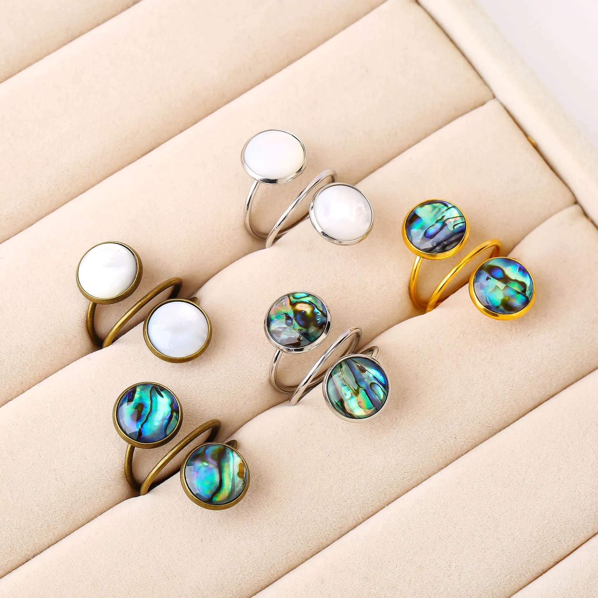 Vintage Palaststil Natürliche Abalone Muschel Offener Ring Für Damen Kupfer Perlmutt Bypass Verstellbarer Retro Mode Ring Schmuck Geschenk